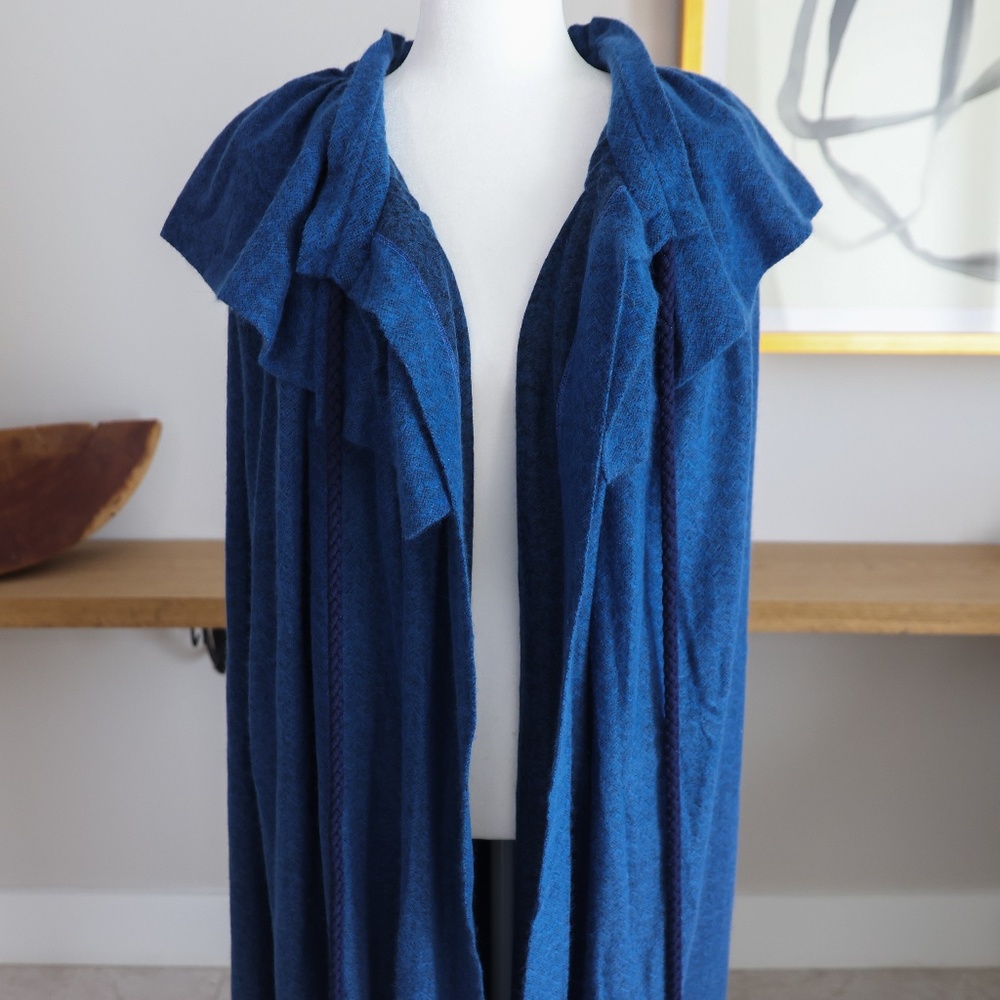 Vintage Yves Saint Laurent Blue Wool Cape, 70s YSL Rive Gauche, Made in France